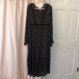 Rayon Floral Velvet Trim Maxi Dress